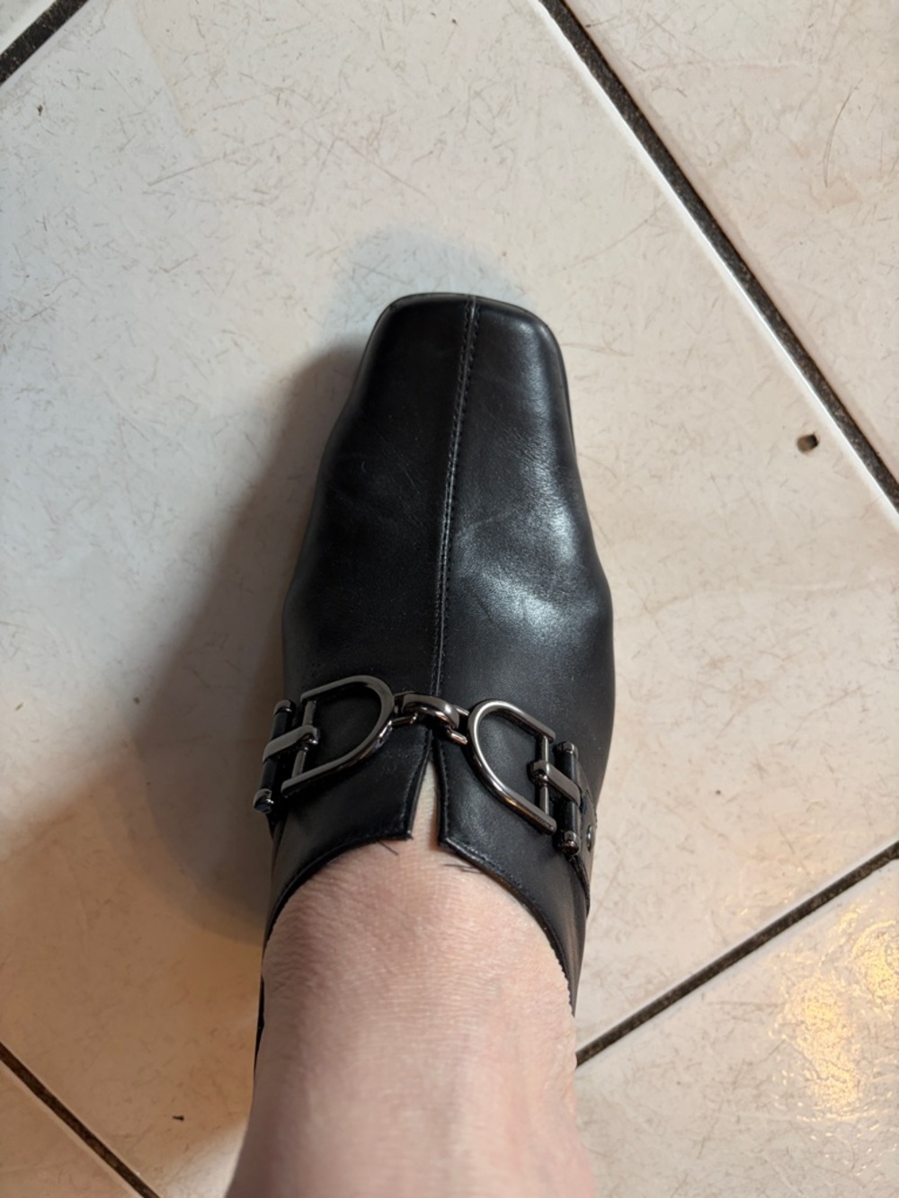 AEROSOLES Black Leather Slip-On Mule with Silver Bit